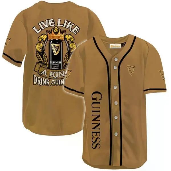 Guinness Live Like A King Baseball Jersey Short SLeeve Shirt - Casual Oufit For Men Man - Basic Daily Tee Top High Fashion