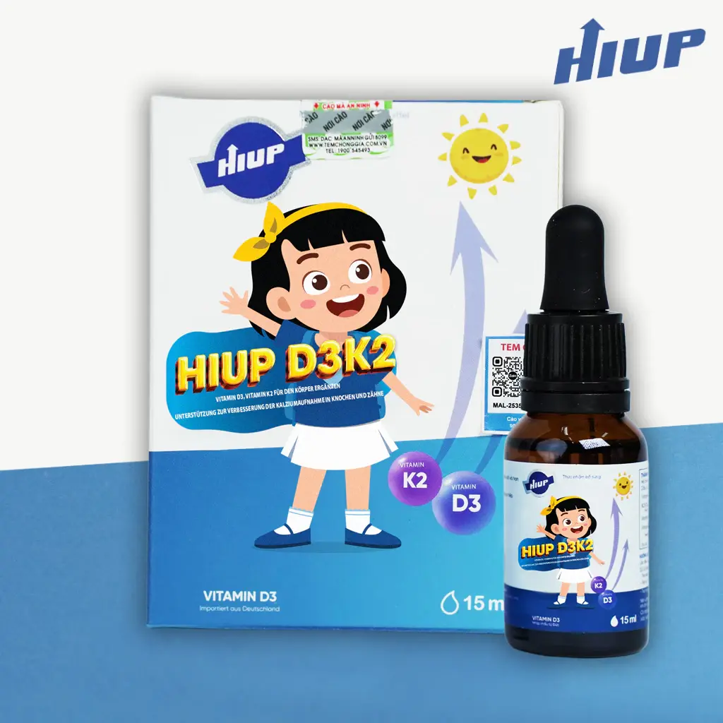HiupD3K2 ( 15ml ) Bổ Sung Vitamin D3, K2 giúp Hỗ Trợ tăng cường hấp thu Canxi