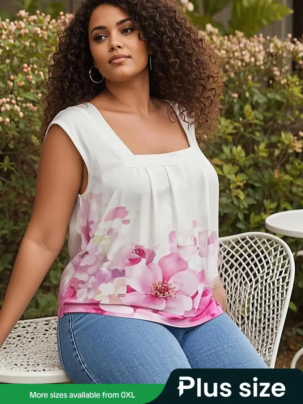 【Plus Size】 Floral Print Tank Top, Casual Sleeveless Top for Daily Wear, Women Plus Clothing for All Seasons