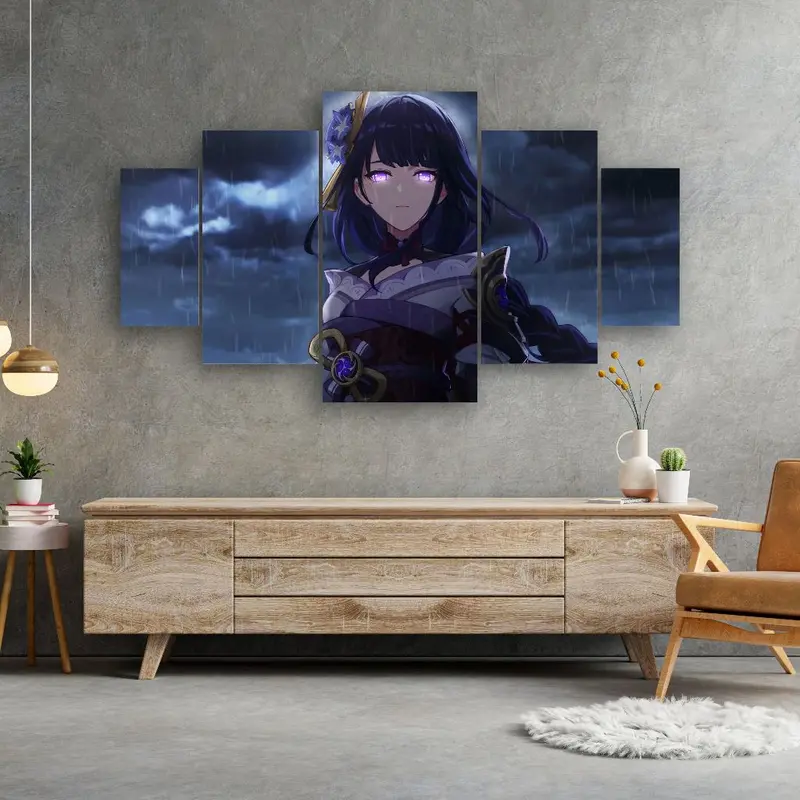 MASTER - Hiasan Dinding Poster Kayu RAIDEN SHOGUN GAME GENSHIN IMPACT 1 Set Gantungan Besi Frame 3