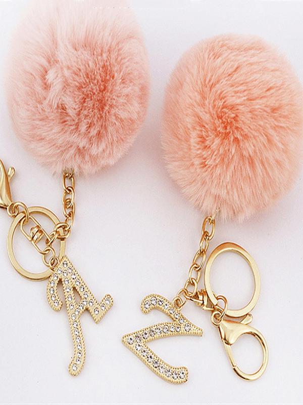Women's Fashion 26 Letter & Pom Pom Design Keychain, Summer Cute Rhinestone Decor Keychain for Car Keys for Women & Girls, Trendy All-match Accessories As Birthday Gift 5