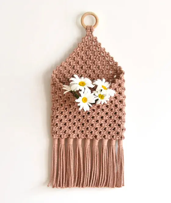 Macrame Pocket Wall Hanging For Books Wooden Housewarming Modern