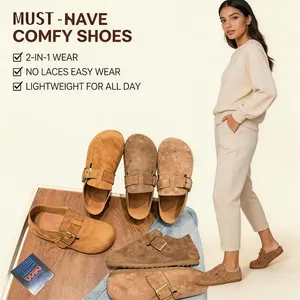 CHENXIAOLIU Flat Shoes Women Retro Slip-on Loafers Brown Beige Suede Anti Slip YNTJ1112