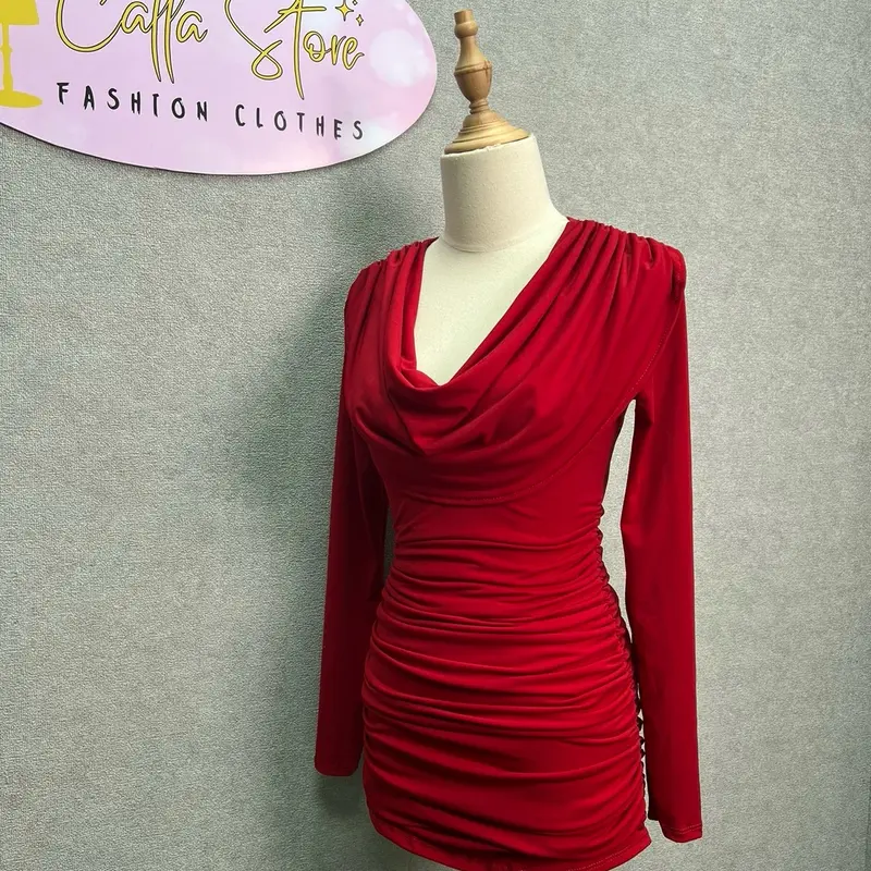 B37- Đầm Body Dự Tiệc Cỗ Đỗ Tay Dài, Nhún Thân - Form Ôm Body Tôn Dáng, Quyến Rũ - Sang Trọng, Thanh Lịch 8