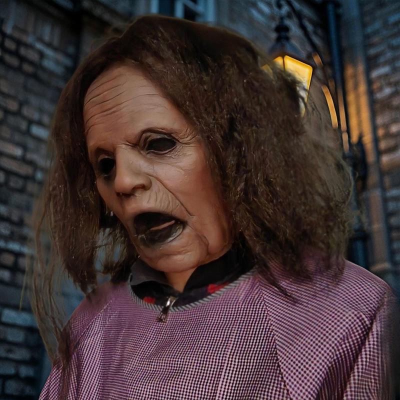 Product Introduction of Old Lady Latex Mask, 1 Count Long Hair Scream Grandma Mask, Party Horror Granny Witch Mask, Halloween Lifelike Role-play Costume Props 0