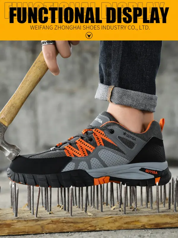 Men's Casual Colorblock Lace Up Low Top Safety Shoes, Breathable Lightweight Anti-spur Anti-crush Casual Safety Shoes, Work & Safety Footwear for Men 2