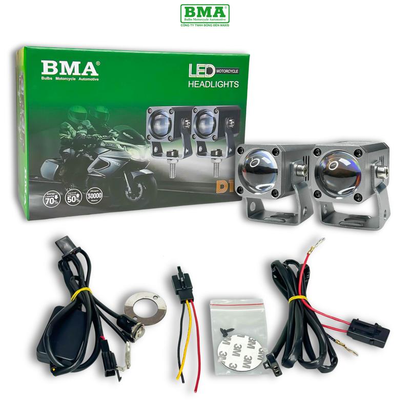 COMBO Đèn Trợ Sáng Bi Cầu Mini D1 BMA - Lắp Xe Máy 12-24V Kèm Mạch Passing V2PRO - BH 24 Tháng