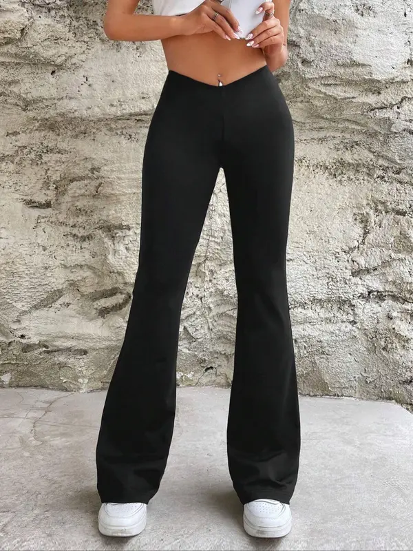 Women's Plain High Waist Flare Leg Pants, Casual Comfy Bell Bottom Trousers for Daily Wear, Ladies Bottoms for All Seasons 5