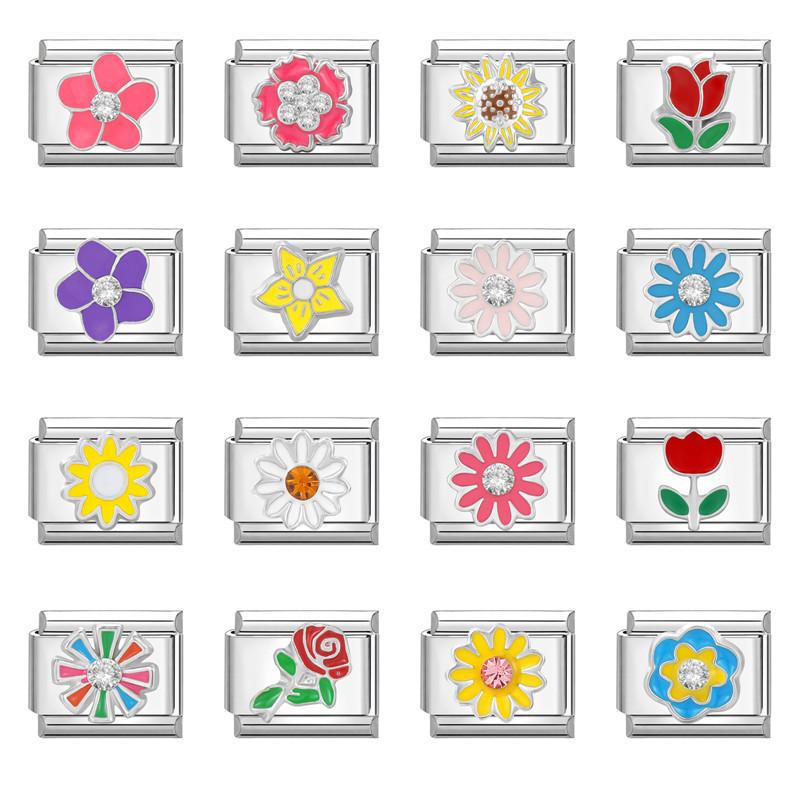  Vòng Tay Charm Ý 16 Mẫu Hoa Phụ Kiện Tự Làm Bằng Thép Không Gỉ Vòng Tay 9mm Phụ Kiện Vòng Tay Mô-đun Cá Tính Cổ Điển 