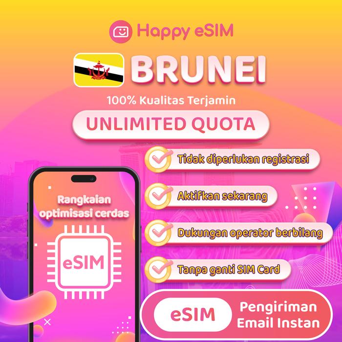Gambar Happyesim eSIM Brunei Unlimited Daily High Speed Internet Data| Travel eSIM Travel Simcard - 500MB/HARI, 1 HARI dari Happyesim Kota Tangerang Tokopedia