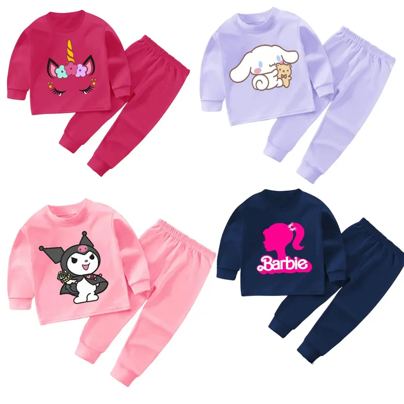 4Pasang Baju Tidur Anak Perempuan Bayi dan Balita Usia 0-4 Tahun Piyama Panjang Cinnamoroll Kuromi 5