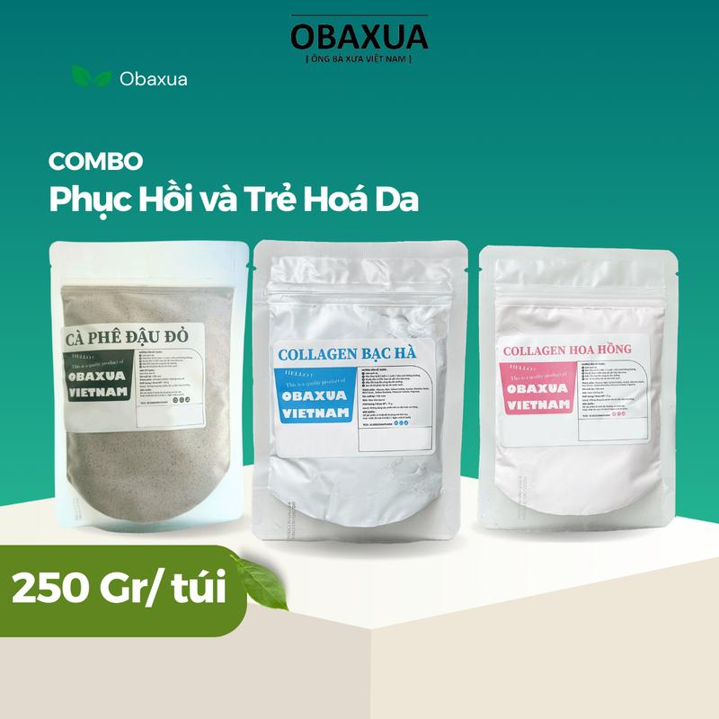  Combo   Bột Đậu Đỏ Cà Phê 250G Dẻo Colagen Bạc hà 250G  Dẻo Colagen Hoa Hồng 250G    Mặt nạ bột đắp mặt Obaxua mặt nạ rose 