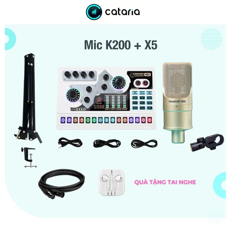 Bộ Mic Livestream Mic Thu Âm K200 Cùng SOund card X5 2023 Tích Hợp Hiệu Ứng Đổi Giọng Bắt Mic Tốt hát nhẹ Âm thanh  Tặng Tai Nghe Giá Nhựa