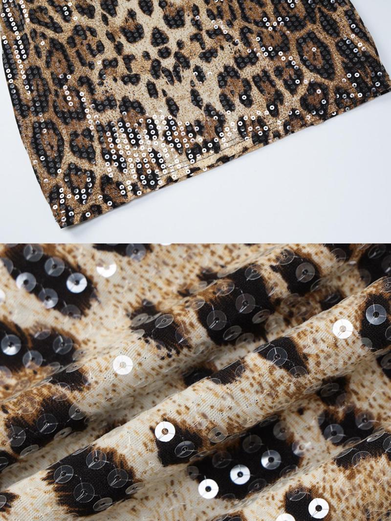 Product Introduction of Christmas Gift Women's Leopard Print Backless Cami Dress, Summer Dresses 2024, Street Fashion Spaghetti Strap Sequins Mini Dress for Party Club Dating Wear, Dresses for Women, Ladies Dresses Valentine's Day, gift 17