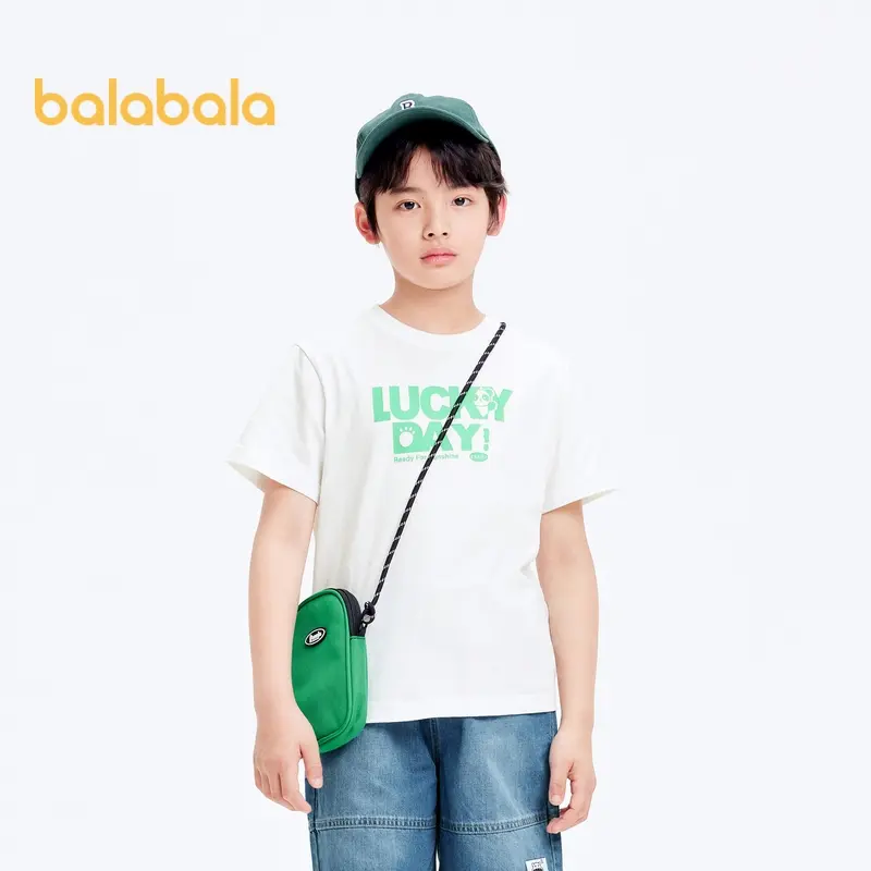 Balabala Boys' and Girls' Short Sleeve T-Shirts 2024 New Family Matching Pure Cotton Summer Wear