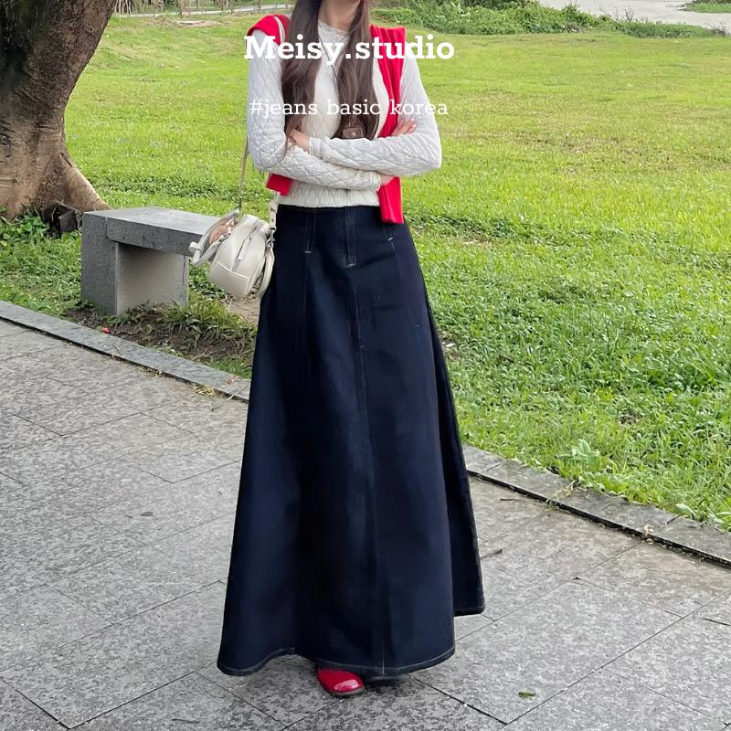 Chân váy nữ Jeans Meisy form dài chất Jeans mềm màu xanh đen phong cách basic Hàn Quốc Women