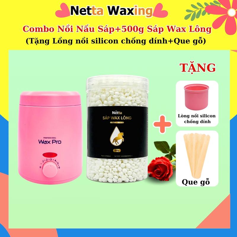 Combo Nồi Nấu Sáp và 500g Sáp Wax Lông Cao Cấp - Tặng Lồng nồi silicon chống dính + Que gỗ phết sáp - Wax Nách, Wax Râu, Ria mép, Wax bikini, Wax Tay Chân, Wax Body