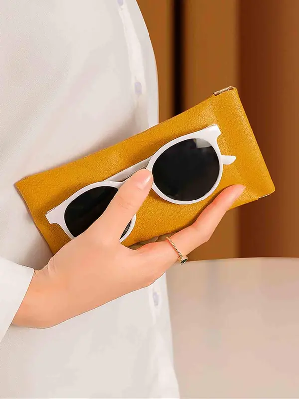 Solid Color Soft Pu Sunglasses Case, 2024 New Style Portable Pu Leather Glasses Case, Anti-scratch Glasses Storage Bag, Eyewear Accessories for Women and Men 8