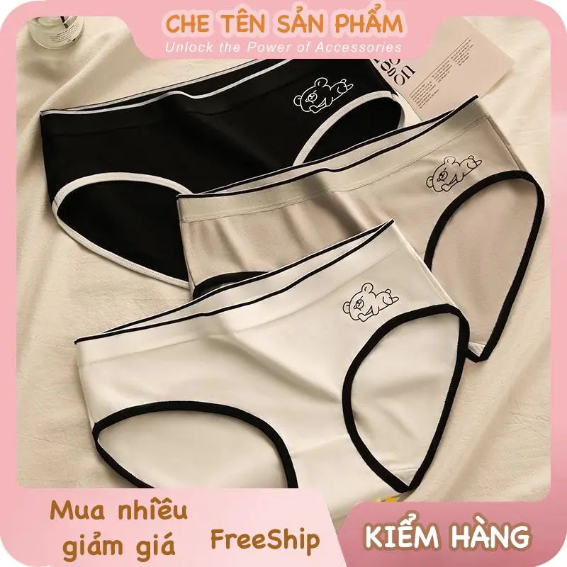 Set 10 quần lót nữ cotton điều hoà mềm mịn, quần chip nữ cute gấu nằm xinh xắn, co giãn, kháng khuẩn C36 - PinkSoul