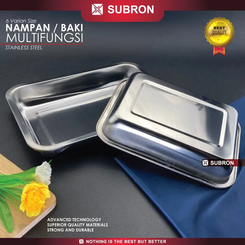 SUBRON Nampan Baki 31cm x 21cm Multifungsi Wadah Saji Makanan Stainless Tebal Kuat Sayur 1