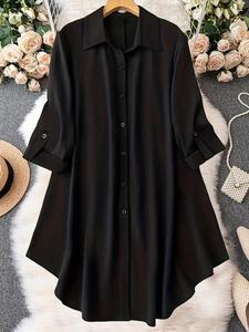 Camisa abotonada de manga larga en color liso para mujer, camisa informal con cuello y botones para primavera y otoño, ropa de mujer para el día a día, ropa para celebraciones patrióticas