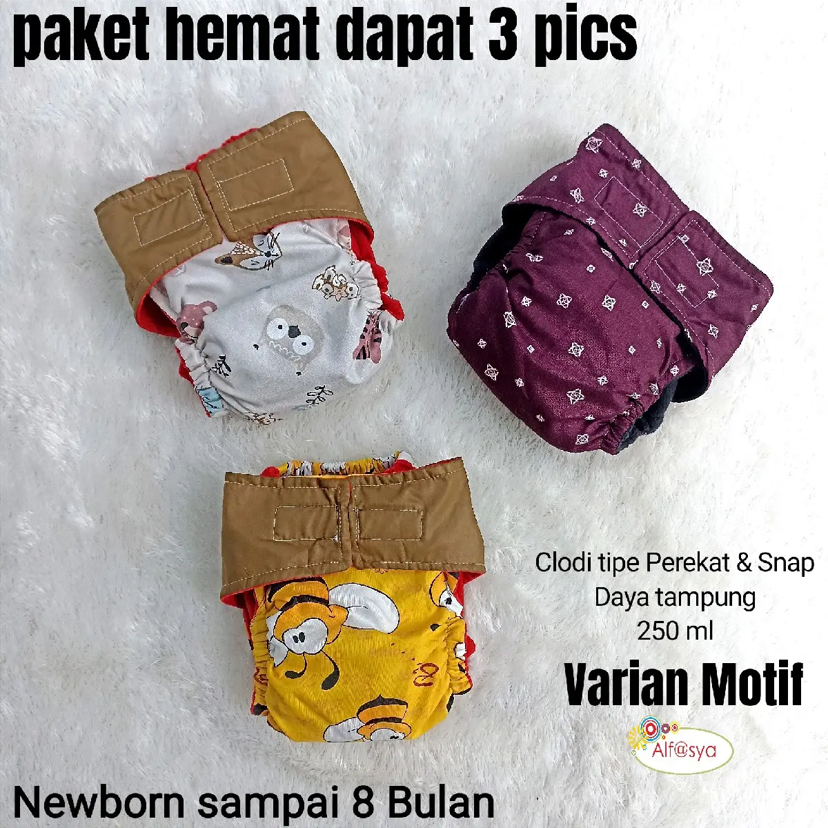 Popok Cuci Ulang Paket 3 Biji/Pics, Popok tipe Perekat Newborn 0-8 Bulan, Popok bayi Clodi termurah