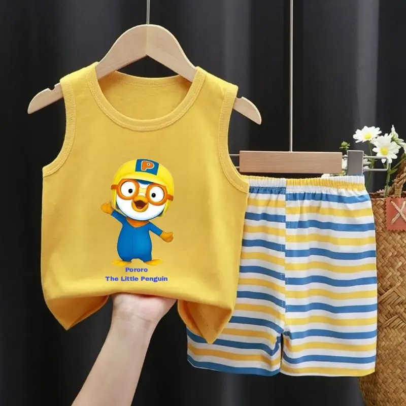 Setelan Kaos Singlet Anak Baju pororo/ Stelan kutung anak 2_10 tahun katun parsel