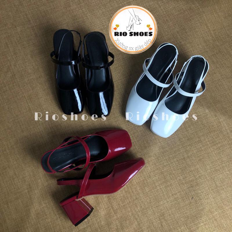giày búp bê MAry Jane da bóng cao cấp quai hậu dây chun co dãn,gót vuông 5cm chắc chắn dễ đi,giày rioshoes,cao gót 5p Nữ Jean 1