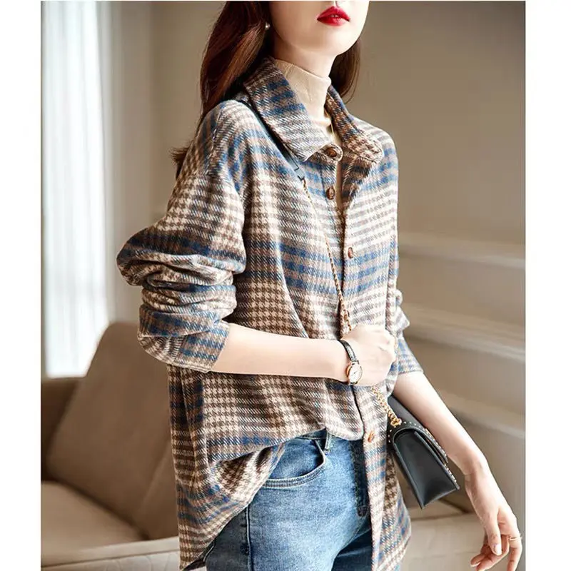 Áo Khoác Sơ Mi Kẻ Sọc, Màu Xanh Dương Mới, Dành Cho Nữ, Phong Cách Hồng Kông, Thiết Kế Đặc Biệt, Áo Sơ Mi Cặp Đôi, Ins Hợp Xu hướng, Thích Hợp Cho Học Sinh, Áo Trên Top Women Nhung Kem Shirt 7