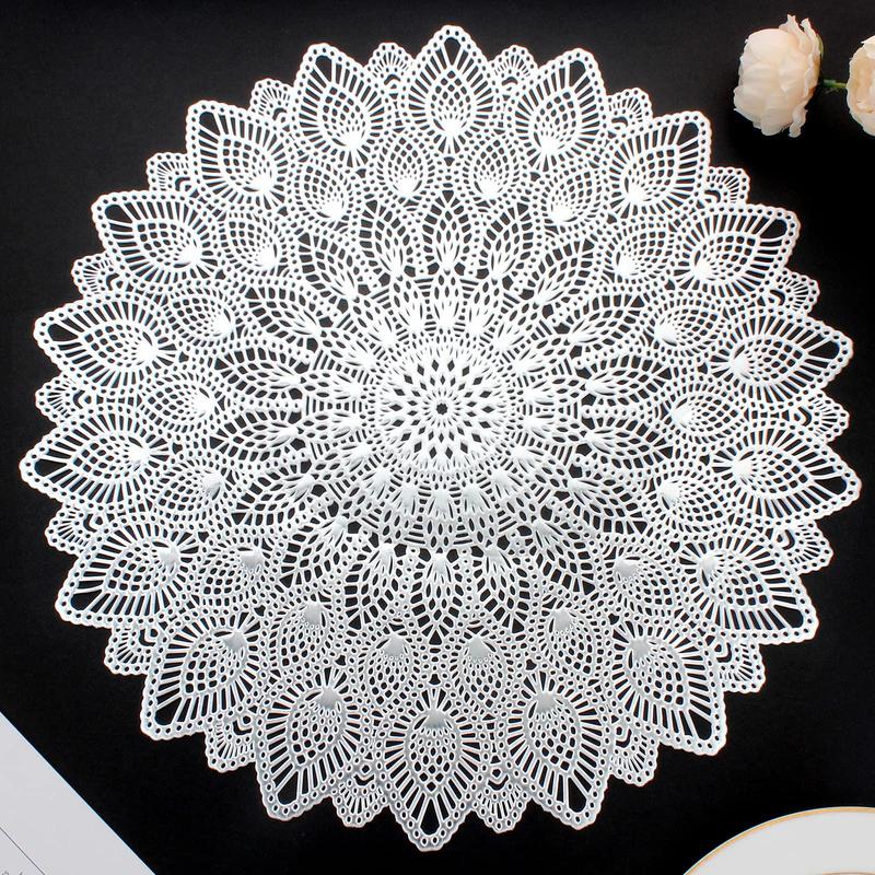 Product Introduction of Flower Design Place Mat, 1 Count Hollow out Metallic Table Mat, Placemat for Wedding, Party Decoration Coasters 7