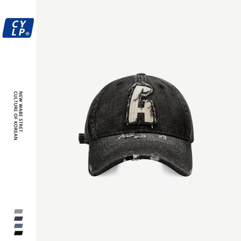 Mũ Bóng Chày Denim, Phong Cách Đường Phố, Dành Cho Nam Và Nữ, Thiết Kế Làm Cũ Và Rách, Phong Cách Hàn Quốc, Thêu Chữ, Mũ Lưỡi Trai 1