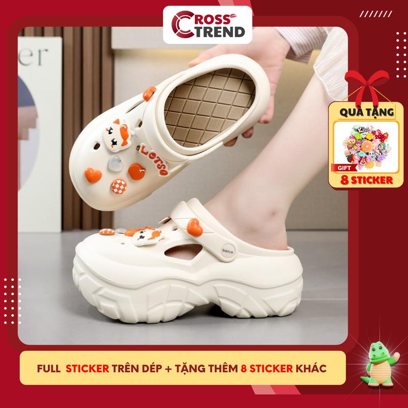 Form to lùi 1 size Dép cross nữ đẹp mới nhất 2025 Dép sục nữ sang chảnh BÉ MÈO full charm đế cao 7cm girl phố có quai hậu mềm êm nhẹ chân Shoes CROSS TREND