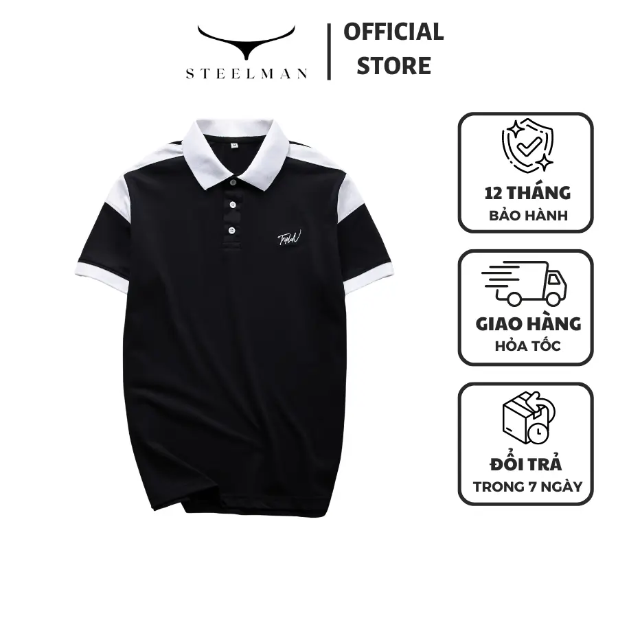 Áo thun Polo nam tay ngắn họa tiết phối vai thời trang trẻ trung, chất liệu vải cá sấu co giãn 4 chiều Menswear Ngắn Tay
