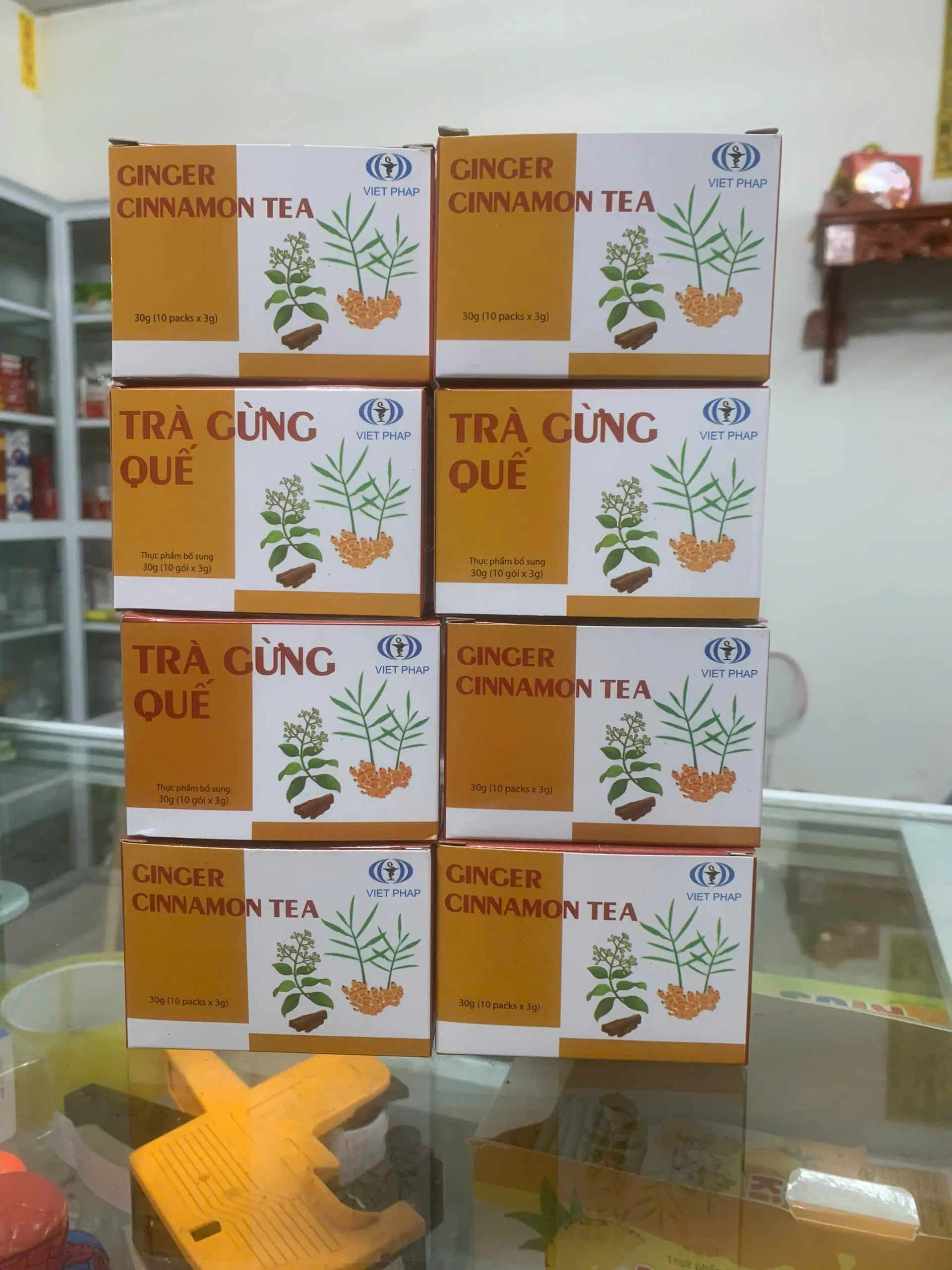 Combo 4 hộp 40 gói trà gừng quế tặng 1 vỉ 3B _ Giảm đầy hơi, khó tiêu, ấm bụng, làm ấm cơ thể, giảm triệu chứng cảm lạnh _ Trà quế chính hãng
