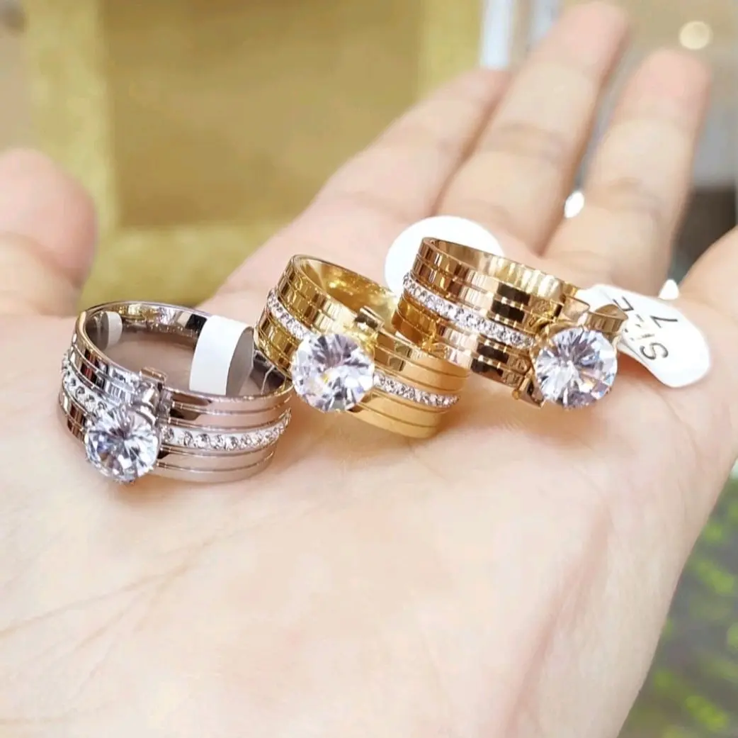Cincin Wanita Tebal Mata Satu Line Anti Karat anti Luntur