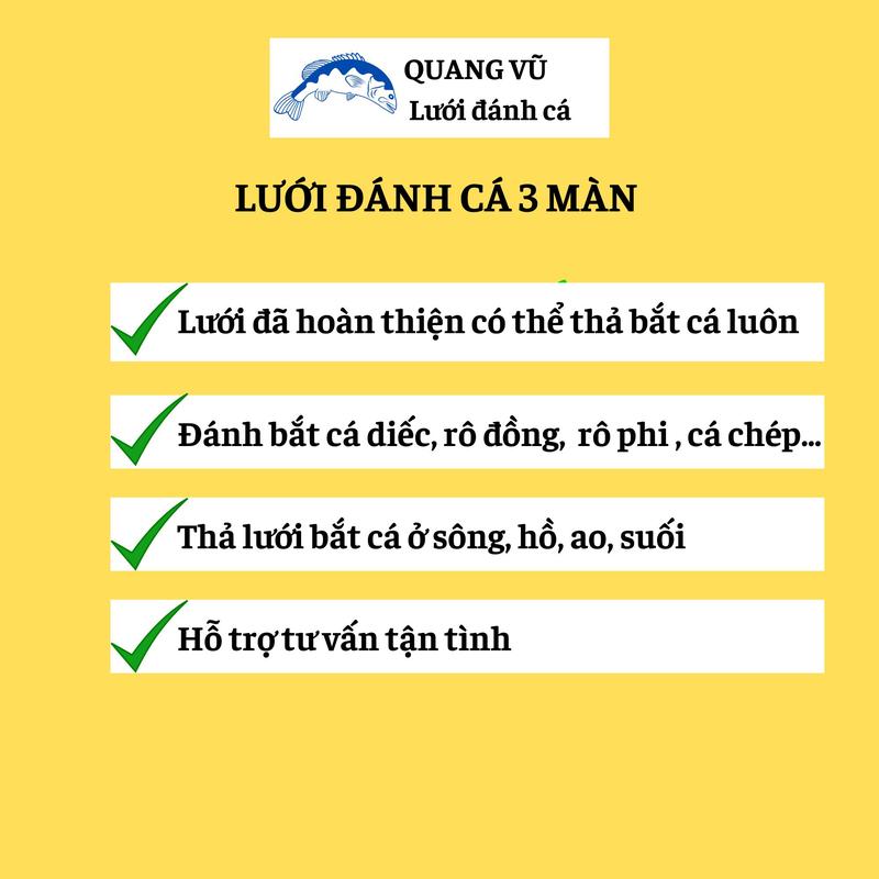Lưới đánh cá 3 màn (màng) bắt cá diếc, rô phi, trắm, chép Cao 75-80cm then 2, 3, 4, 5 giăng thả cá ở sông hồ ao suối Đi Câu Fishing Câu Cá Đồng Fish Nam Lure 5