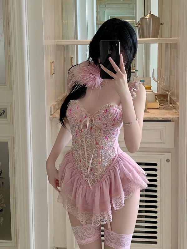  BL38 -Váy Ngủ Quảng Châu Ren Hoa Có Đệm Có Gọng Tôn Dáng 