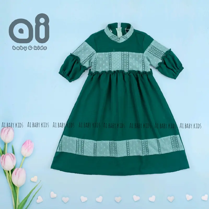 Ai - Eza gamis motif brukat Airflow Muslim Anak 4-5 Tahun White 4