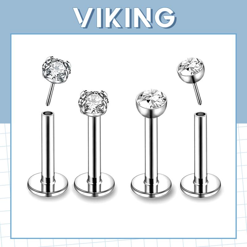 Khuyên Tai Khuyên Mũi Thân Labret Xỏ Tragus Đế Dẹt Đá Trắng Thép Không Gỉ