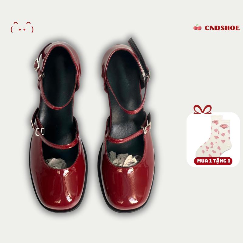 CÓ SIZE 40 | GIÀY LOLITA BAOTOU DA NỮ CAO GÓT Mary Jane KIỂU PHÁP Shoes đế bằng giày  đỏ đô loli tiểu thư bup be xinh hài bệt