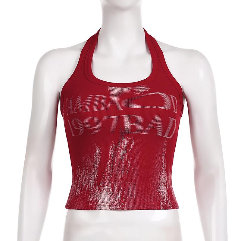 Rompi Leher Gantung Wanita Vintage Motif Huruf Slim Fit Backless 4 Warna Rompi Leher Gantung Wanita Vintage Motif Huruf Slim Fit Backless 4 Warna