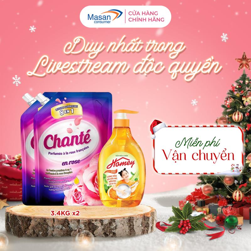 Combo 2 Nước giặt xả Chanté cao cấp 8 trong 1 và 1 Sữa rửa chén Homey Hương Cam Satsuma chai 950gr Làm Sạch