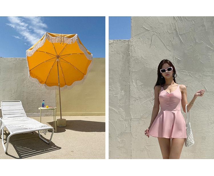 Product Introduction of 2023 New Korean One Piece Swimsuit Women Bathing Suit Solid Sexy Slip Dress Halter Bikini Set Hot Spring Swimwear 21