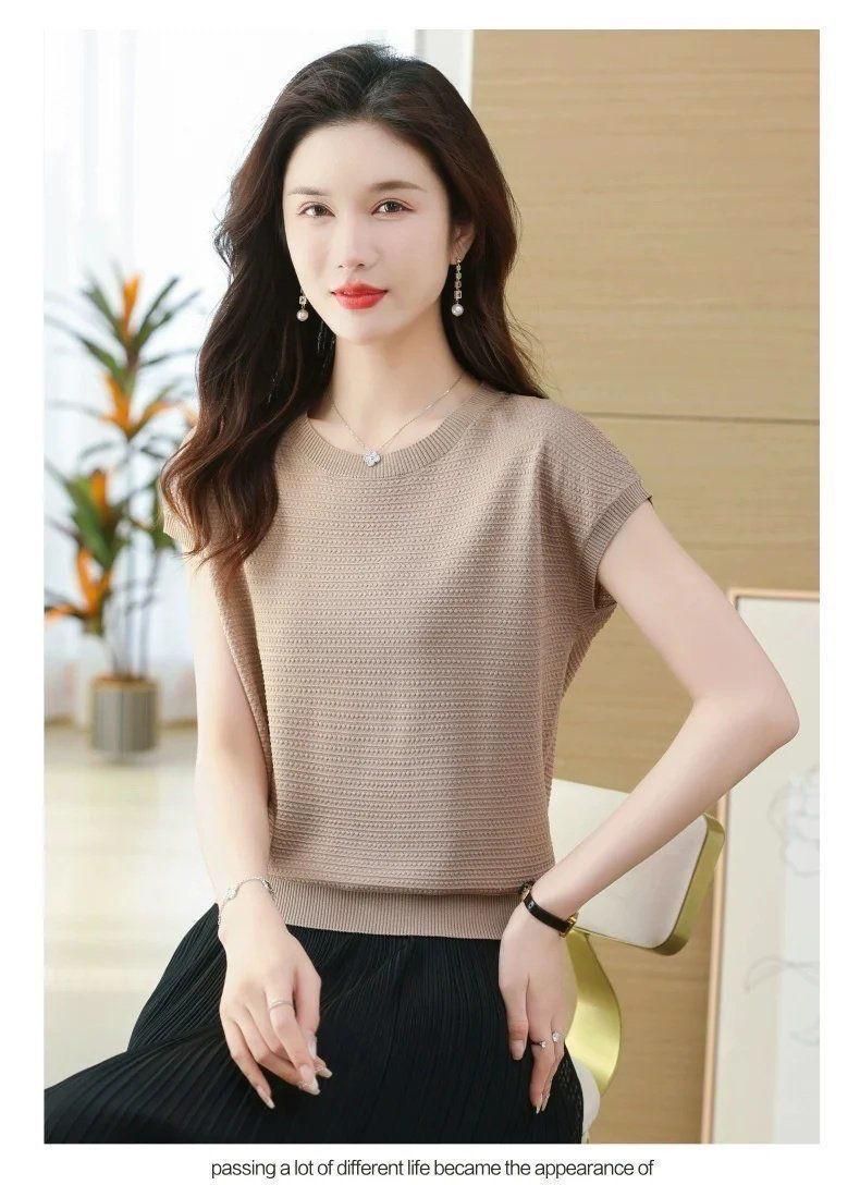 Product Introduction of Áo Cánh Dệt Kim, Dành Cho Phụ Nữ, ngắn Tay Áo, Áo Cánh Dơi, Áo Phông Nữ Dệt Kim, Cao Cấp, Làm Bằng Lụa Lạnh, Thích Hợp Cho Mùa Hè, Áo Thường Ngày Đồ Len Mỏng 7