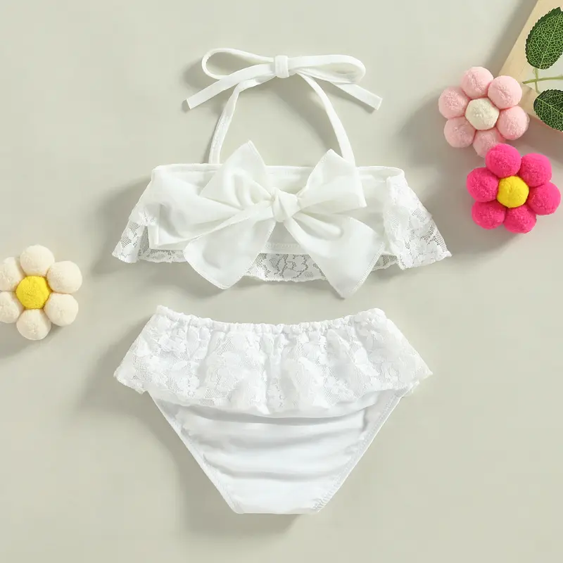 Áo Tắm Hai Mảnh Cho Bé Gái Mới Biết Đi, Không Tay, Áo Ren Cổ Yếm, Bộ Đồ Bơi Và Đáy Bikini, Mùa Hè Đệm 8