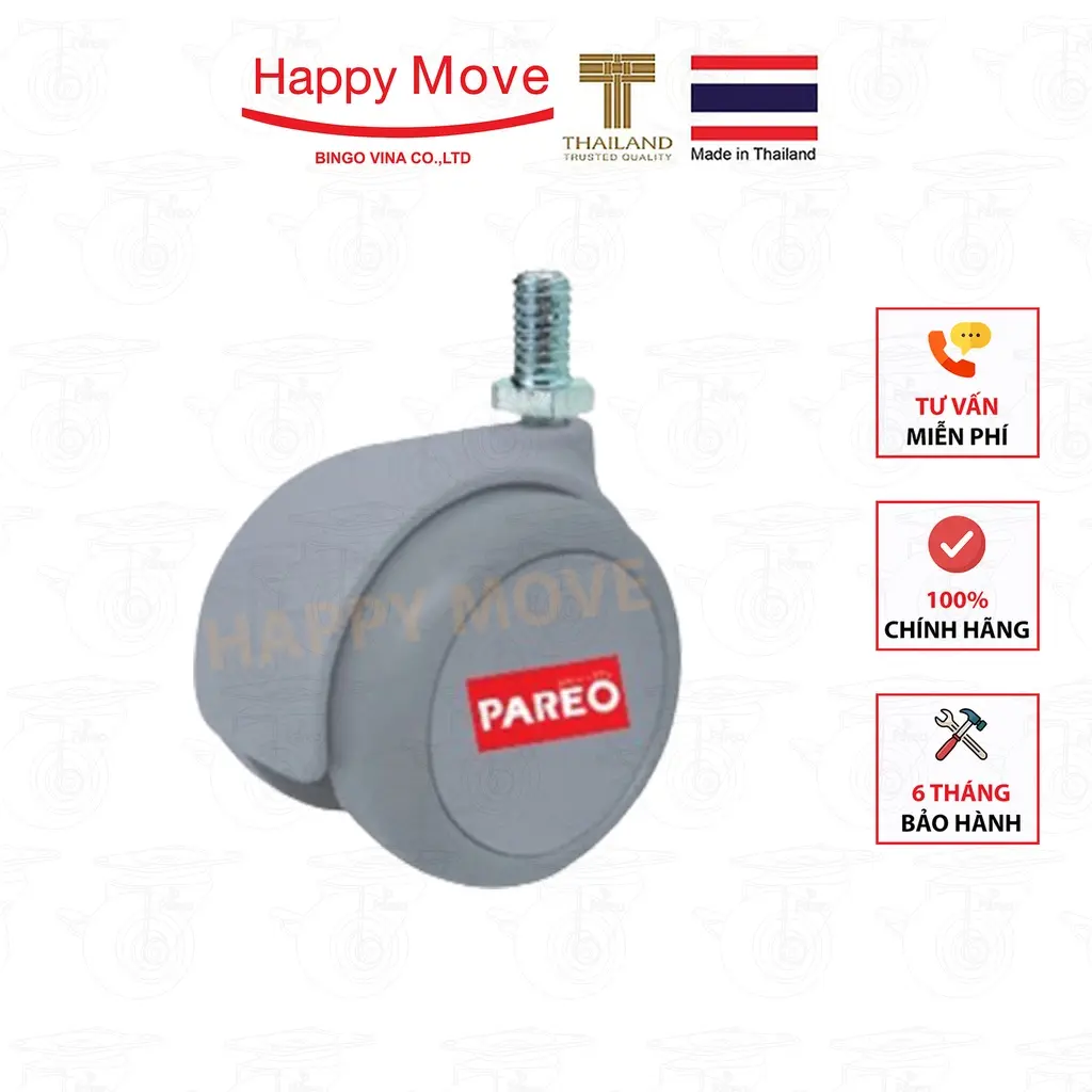 Bộ 4 bánh xe cọc vít ren cho ghế/bàn xoay văn phòng nội thất - tải 40kg - Happy Move Thái Lan
