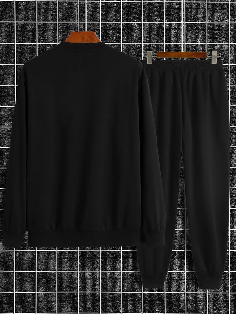 Product Introduction of Men's Smile Face Print Sweatshirt & Elastic Waist Sweatpants Set, Casual Long Sleeve Pullover & Jogger Pants for Fall & Winter, Men's Outfits for Daily Wear 5