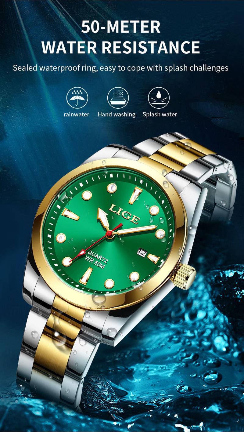 Product Introduction of LIGE/Slim Men's Steel Strap Watch Multifunctional Waterproof Calendar Quartz Watch Student Watch 5