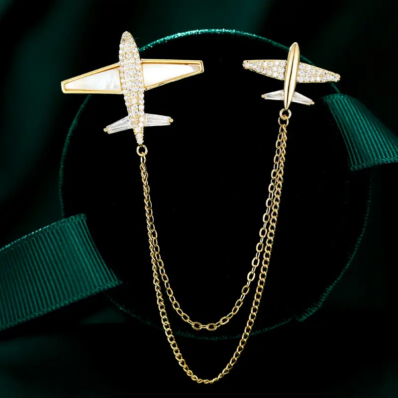 Korean Version Design Aircraft Suit Brooch Male Tassel Chain Clip