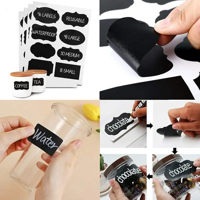 80pcs Reusable Kitchen Label Stickers Home Kitchen Chalkboard Jam Jar Spice Labels Stickers